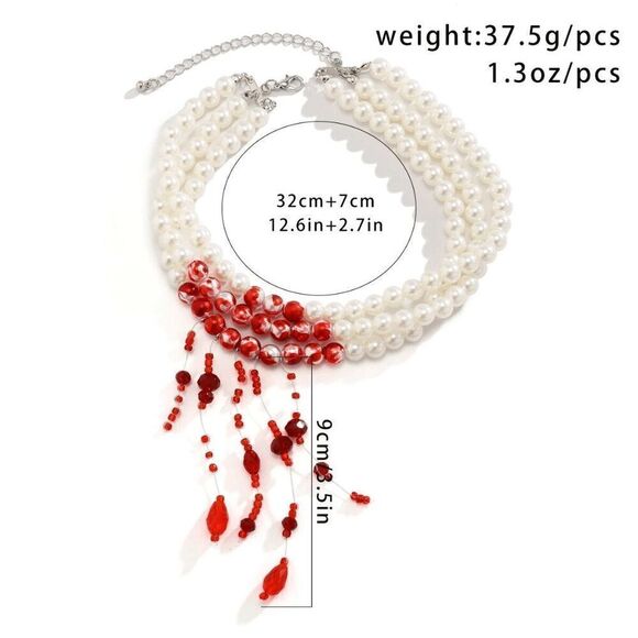 🩸 Goth Vampire Halloween Costume Dripping Blood Pearl Choker Necklace NEW - Picture 9 of 11